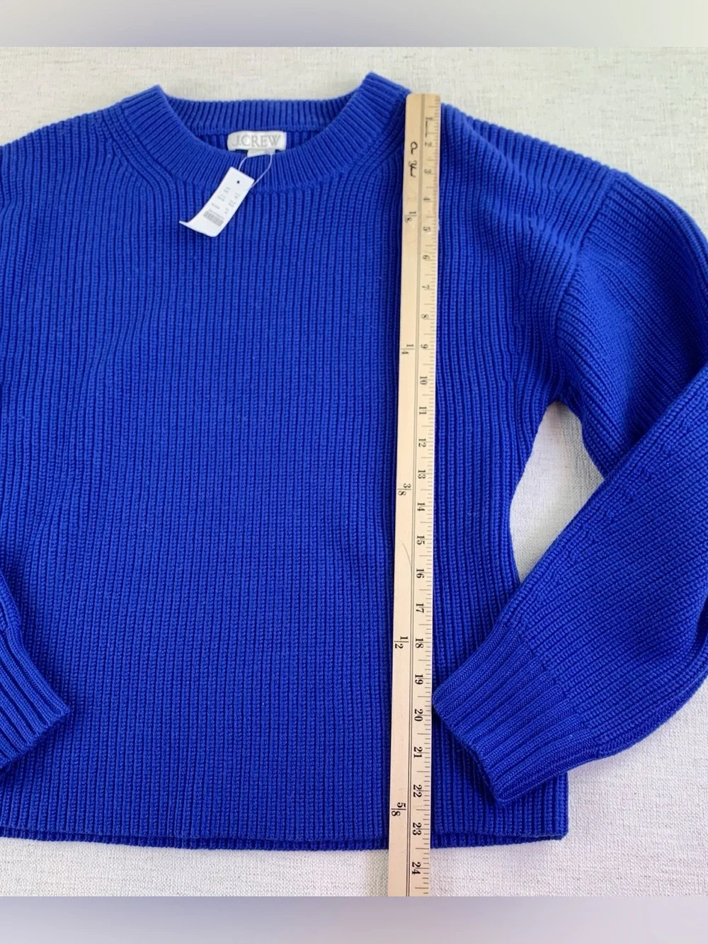 J Crew women's M Fitted-waist crewneck sweater in ribbed merino wool in blue